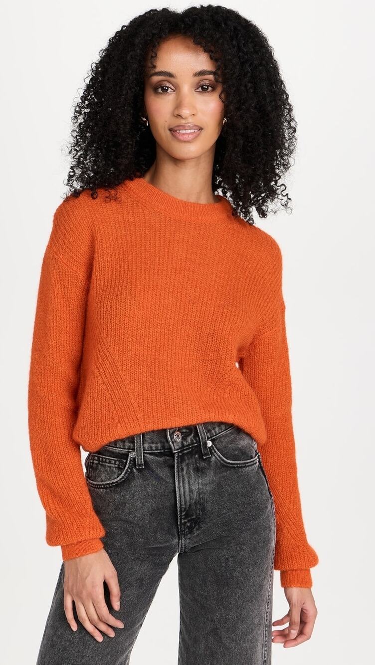 Veronica Beard Melinda Mohair Sweater Orange Crew Neck Cozy Chic Size L